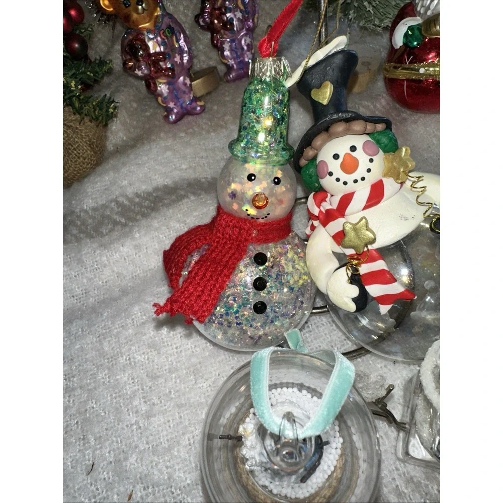 VTG Lot Of 4-Snowmen-1 Glitter Handblown 1-icecube 1-snowglobe1- Ceramic
